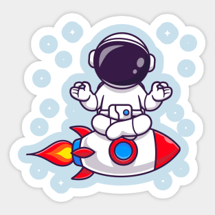 Cute Astronaut Meditation Yoga On Rocket Cartoon Sticker